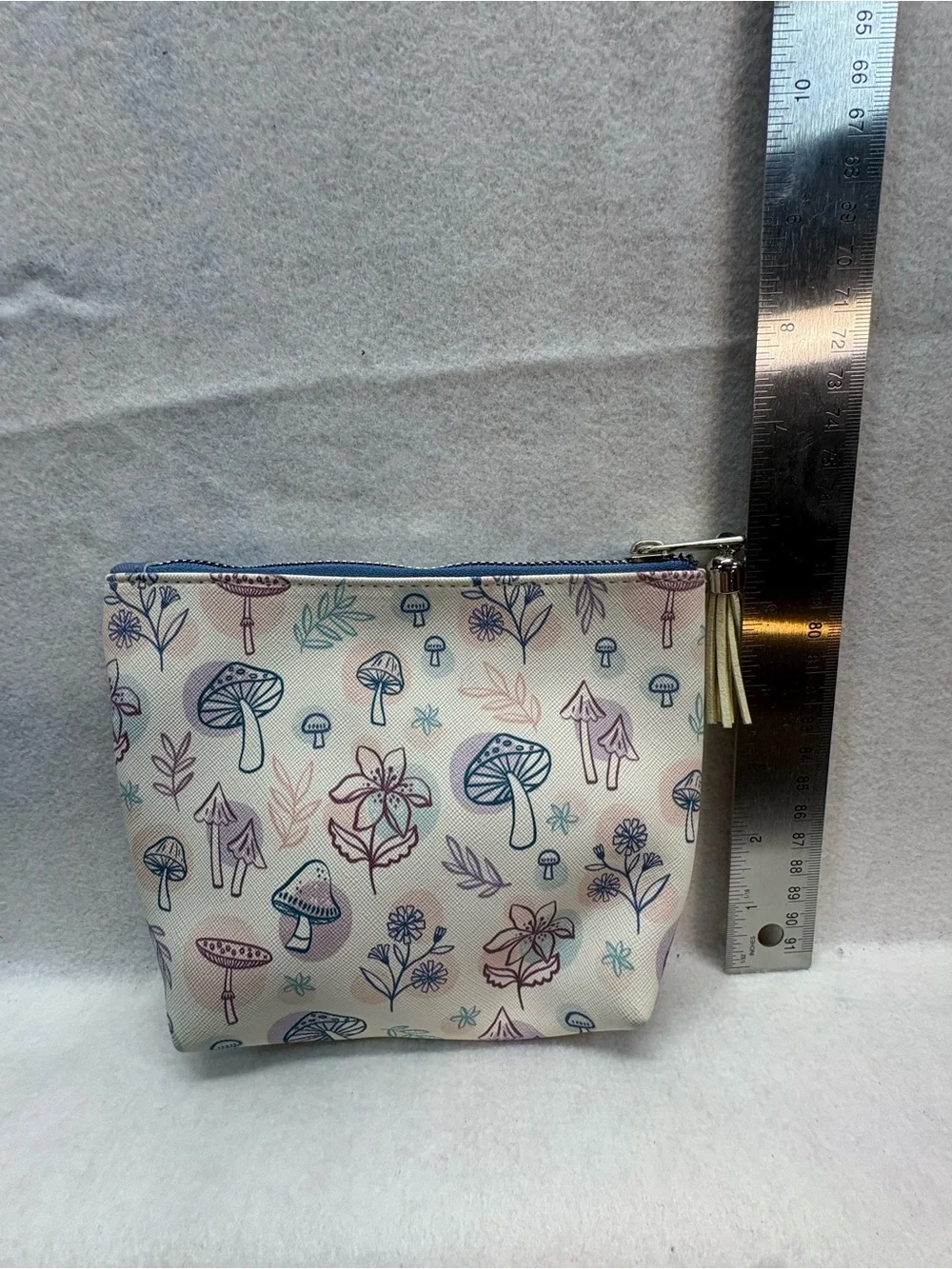OCS Designs Mushroom Floral Zipper Cosmetic Makeup Pouch Travel Toiletry Bag